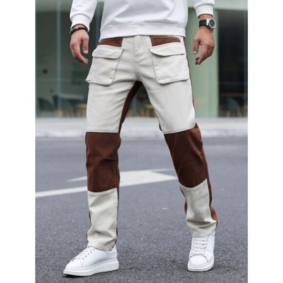 Men's‎ Colorblock Utility Workwear Pants Size 34 Brown Cream Cargo Carpenter - Picture 1 of 7